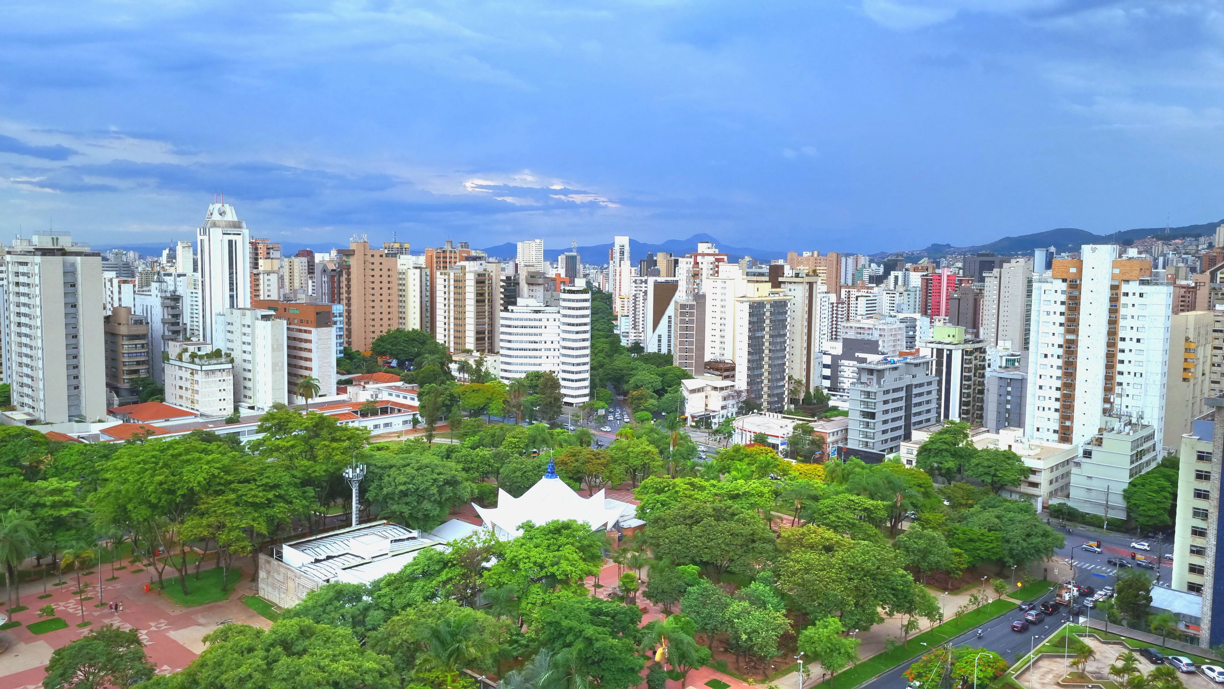 a view of a city with tall buildings