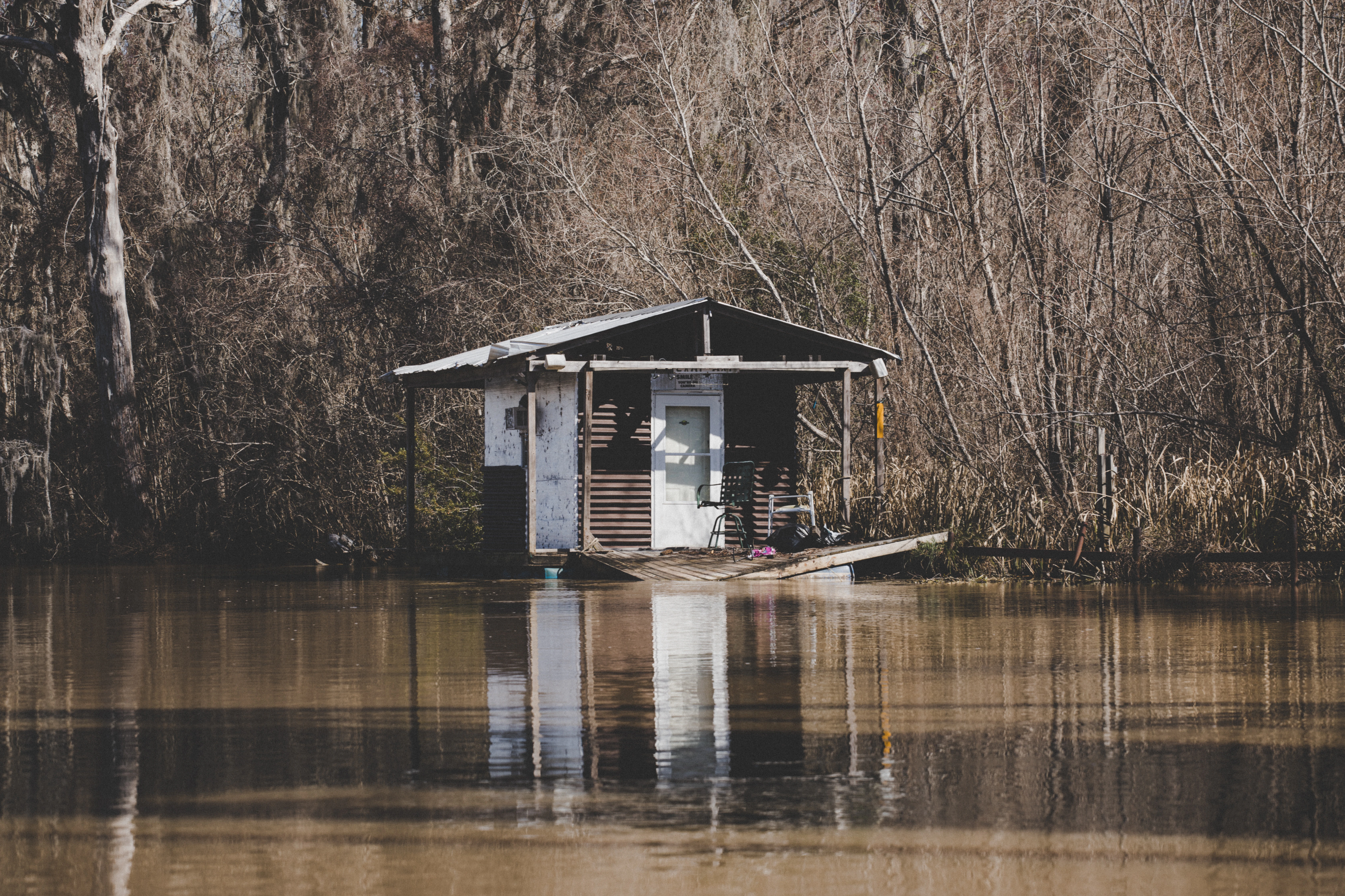 brown wooden house on lake